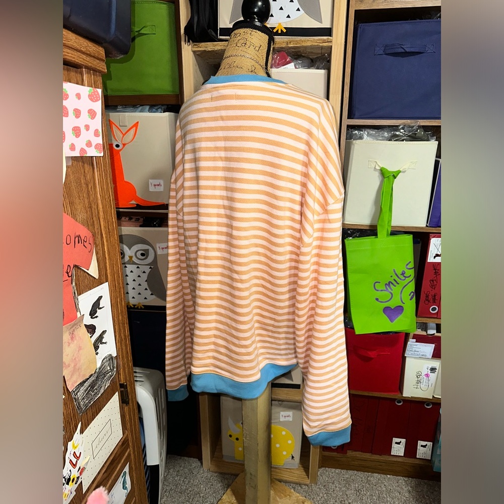🧡💙FREE PEOPLE STRIPPED OVERSIZED CREW NECK SWEATSHIRT - Picture 8 of 12